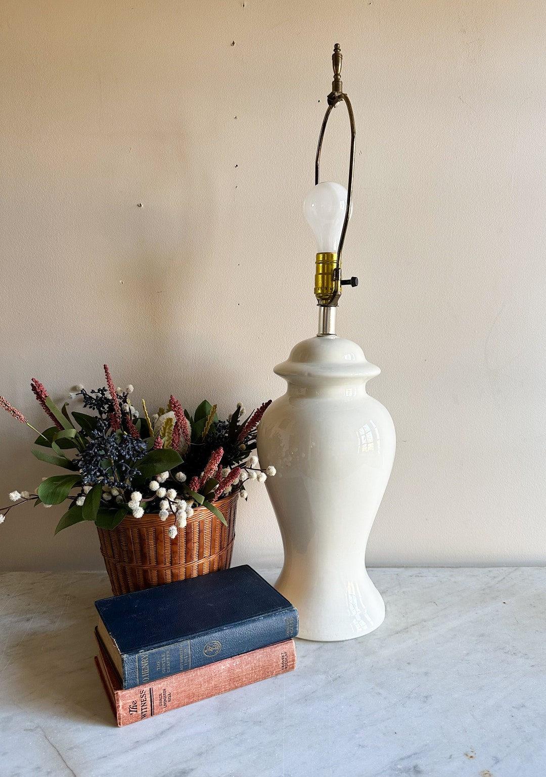 Vintage White Ginger Jar Lamp Etsy
