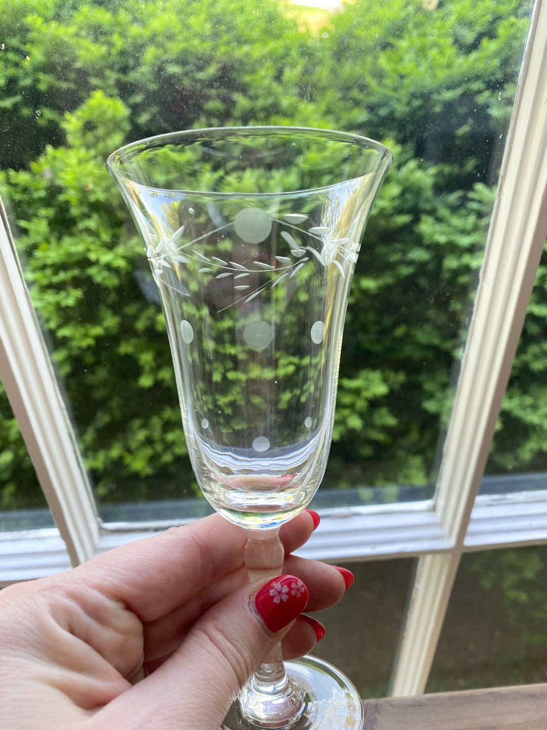 Vintage Etched Wine Glasses SET of 6 Etsy