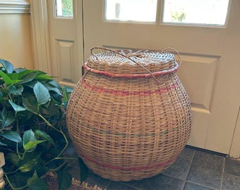 Extra Large Vintage Rattan Storage Basket & Lid