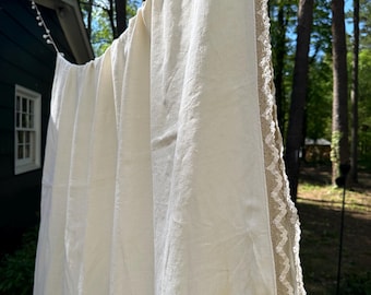 Heavy Vintage Linen Tablecloth with Crocheted Edge