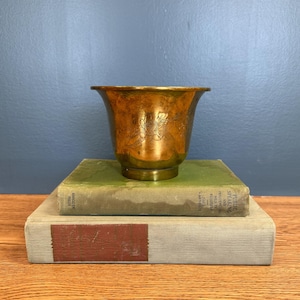 Antique Brass Floral Etched Cache Pot