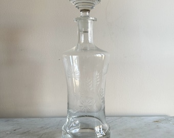 Antique Etched Glass Decanter with Stopper