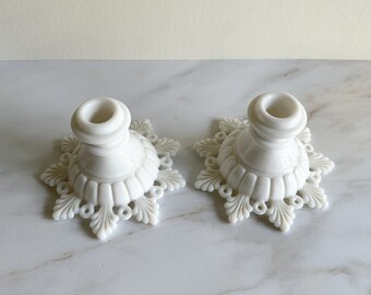 PAIR of Milk Glass Candle Holders