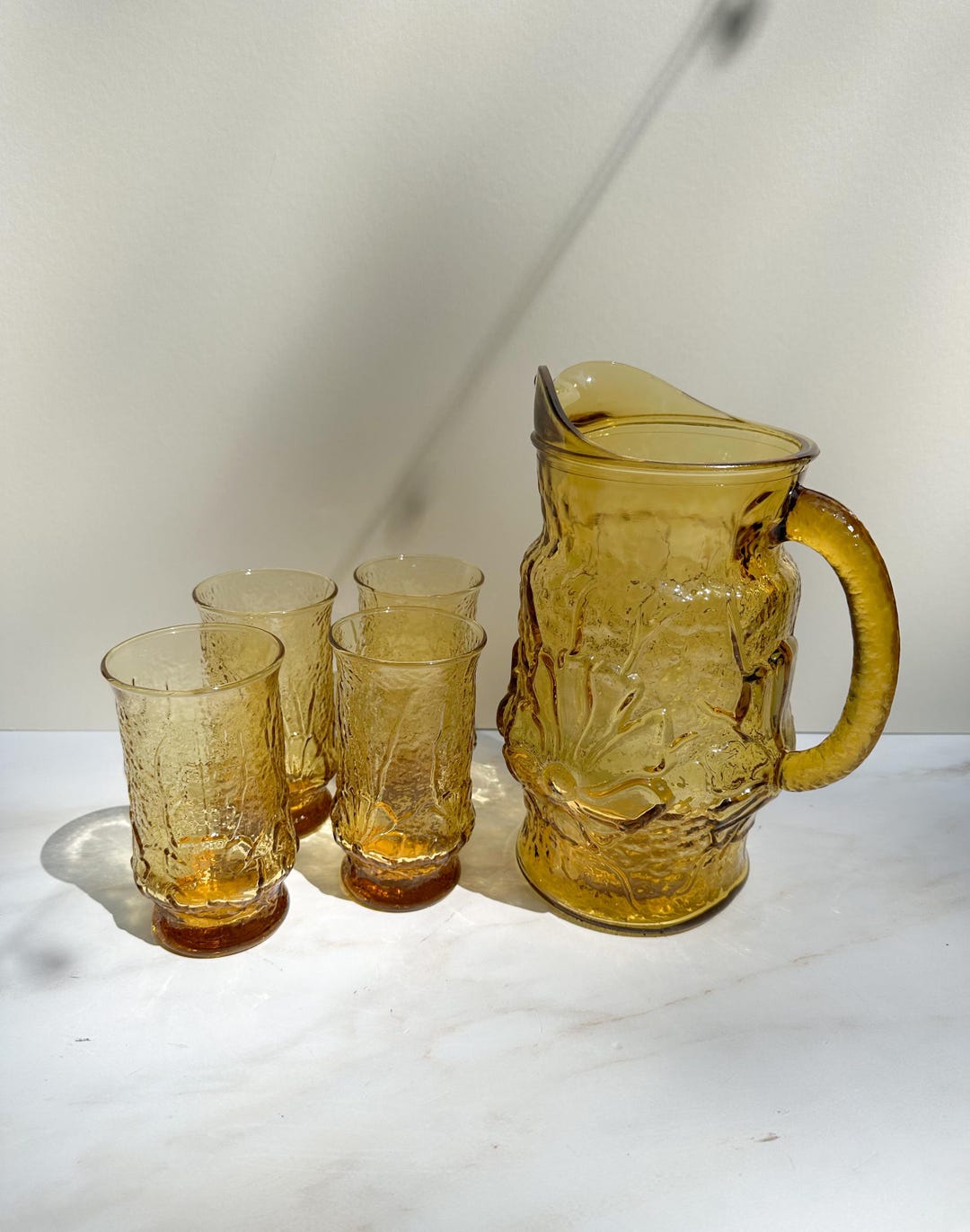 Antique Amber Pitcher & Glasses Set - Etsy