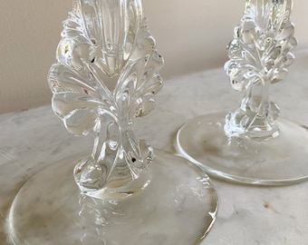 PAIR of Antique Glass Candle Holders