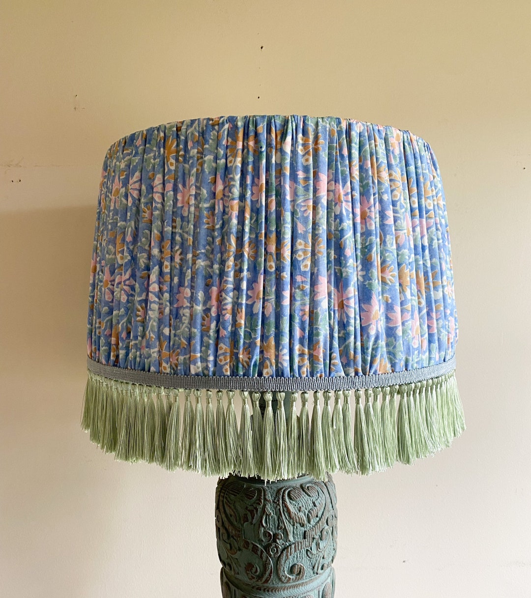 Large Gathered Lampshade With Trim & Tassels Hand Sewn Etsy