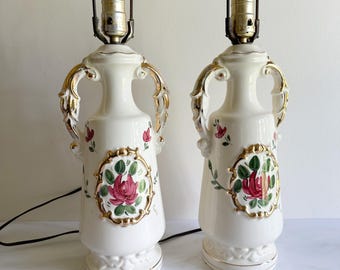 PAIR of Antique Handpainted Lamps (No Shades)