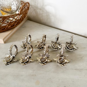 SET of EIGHT Antique Silver Napkin Rings & Place Card Holders