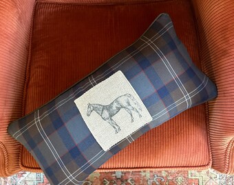 Plaid Pillow Cover with Horse Emblem  |  10 x 19.5