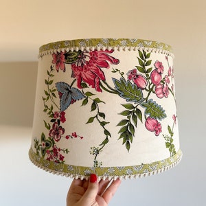 Floral Drum Lampshade with Trim  | Vintage Designer Fabric