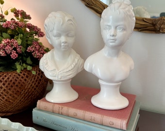 PAIR Vintage Ceramic Busts  |  Boy & Girl