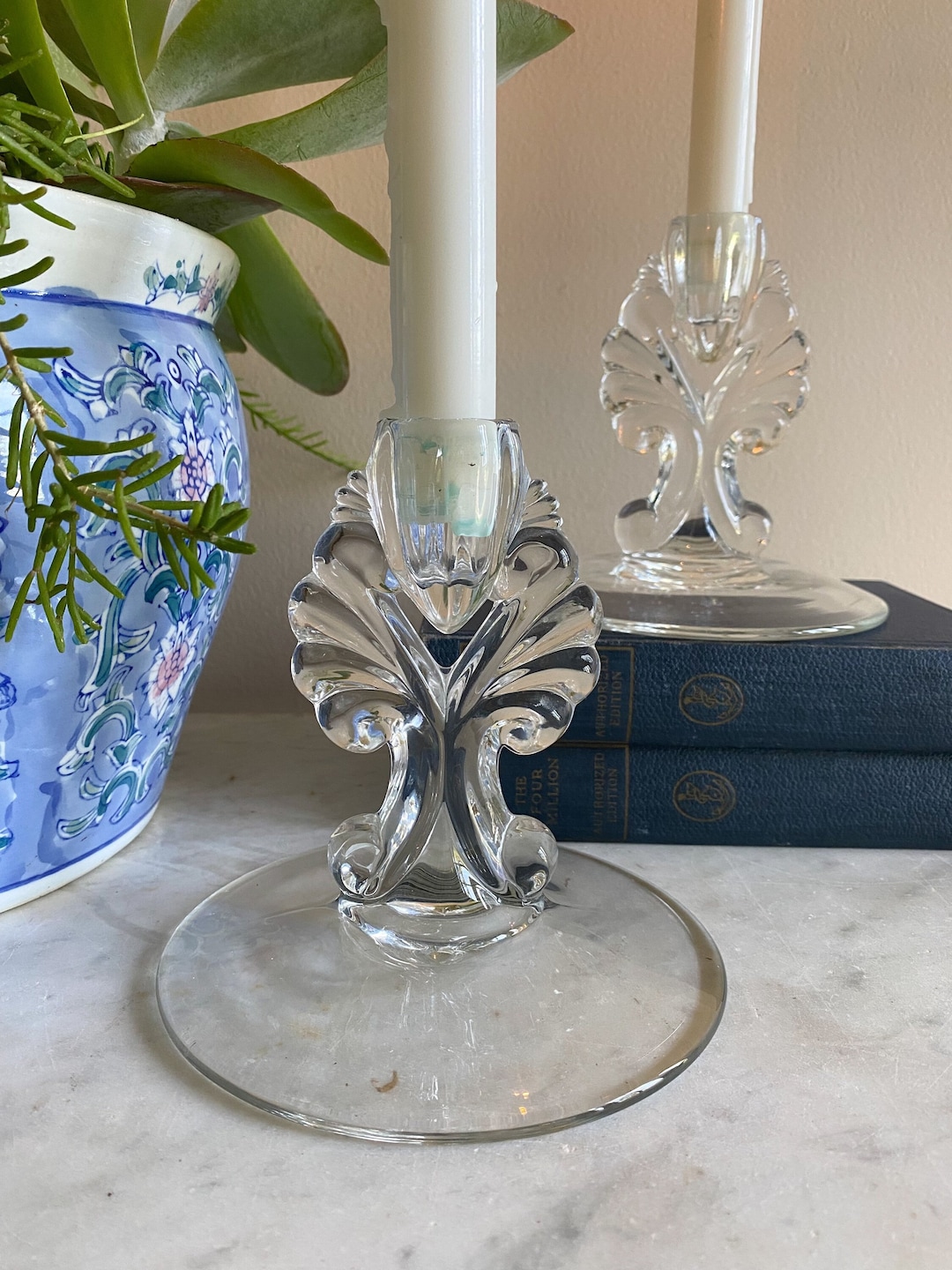 Antique Glass Candle Holders Etsy