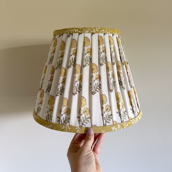 Pleated Lampshade with Trim  | Block Print Fabric