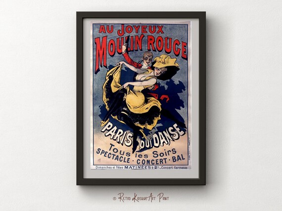 Antique Au Joyeux Moulin Rouge Paris Qui Danse Advertisement poster - Affiche Artistique - Art Nouveau Wall Print - Digital Instant download