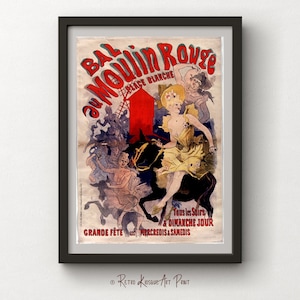 Antikes Moulin Rouge Werbeplakat für Bal Paris - Jules Cheret Affiche Art Wall Print - Place Blanche Digital Print - Instant download