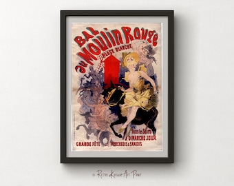 Antique Moulin Rouge Advertising Poster for Bal Paris - Jules Cheret Affiche Art Wall Print - Place Blanche Digital Print - Instant download