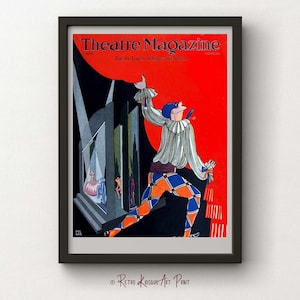 Vintage Theatre Magazine Cover - Broadway Wall Art Print - Clown Masque  Printable Art Deco Poster - Digital Instant download - JPG file