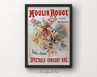 Antique Moulin Rouge Tous Les Soirs Place Blanche Poster - Paris Affiche Artistique - Art Nouveau Wall Print - Digital Instant download