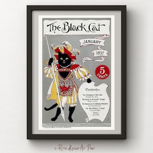 Antique The Black Cat Magazine Cover Wall Art Print - Vintage Meow kitty poster - Funny Cats Digital Print Art - Instant download - PNG file
