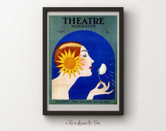 Vintage Theatre Magazine Cover - Glamour Women Wall Print -Great Gatsby Style Printable Art Deco Poster - Digital Instant download -JPG file