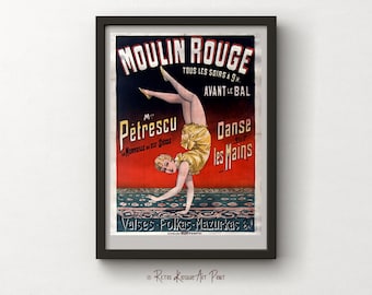 Antieke Moulin Rouge Tous Les Soirs Melle Petrescu Danse Poster - Affiche Artistique - Art Nouveau Wall Print - Digitale Instant download