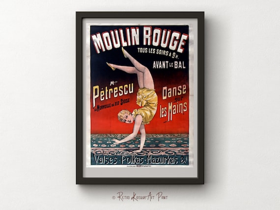 Antique Moulin Rouge Tous Les Soirs Melle Petrescu Danse Poster - Affiche Artistique - Art Nouveau Wall Print - Digital Instant download