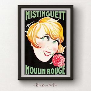 Vintage Mistinguett Moulin Rouge Poster - French Paris Affiche Artistique - Art Nouveau Wall Print - Belle Epoque Digital Instant download