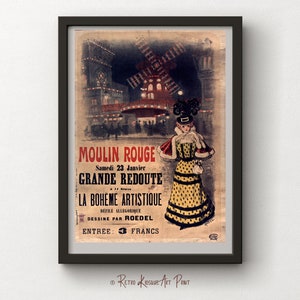 Antique Moulin Rouge Paris Grande Redoute Advertisement Poster - Affiche Artistique Art Nouveau Wall Print - Digital Instant download