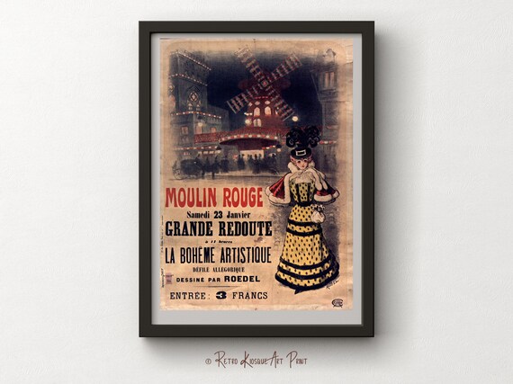 Antique Moulin Rouge Paris Grande Redoute Advertisement Poster - Affiche Artistique Art Nouveau Wall Print - Digital Instant download