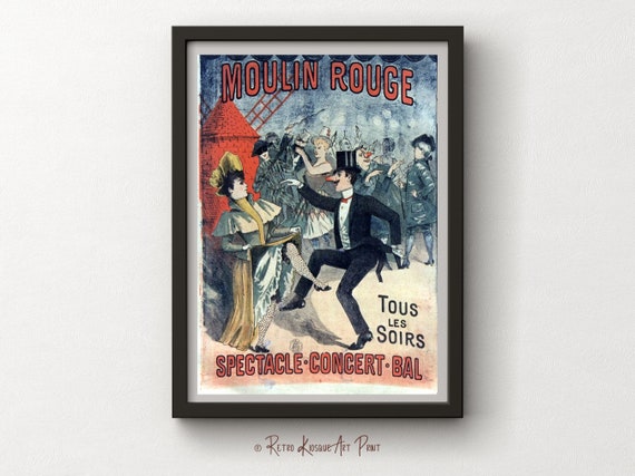 Antique Moulin Rouge Tous Les Soirs Spectacle Concert Bal Poster - Affiche Artistique - Art Nouveau Wall Print - Digital Instant download