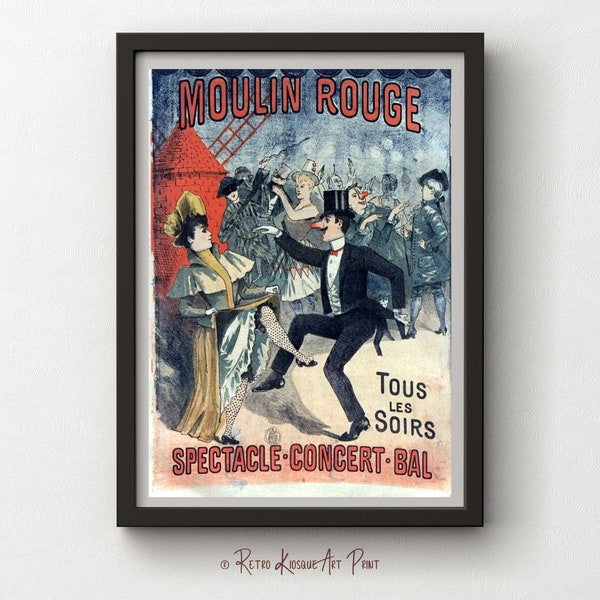 Antique Moulin Rouge Tous Les Soirs Spectacle Concert Bal Poster - Affiche Artistique - Art Nouveau Wall Print - Digital Instant download