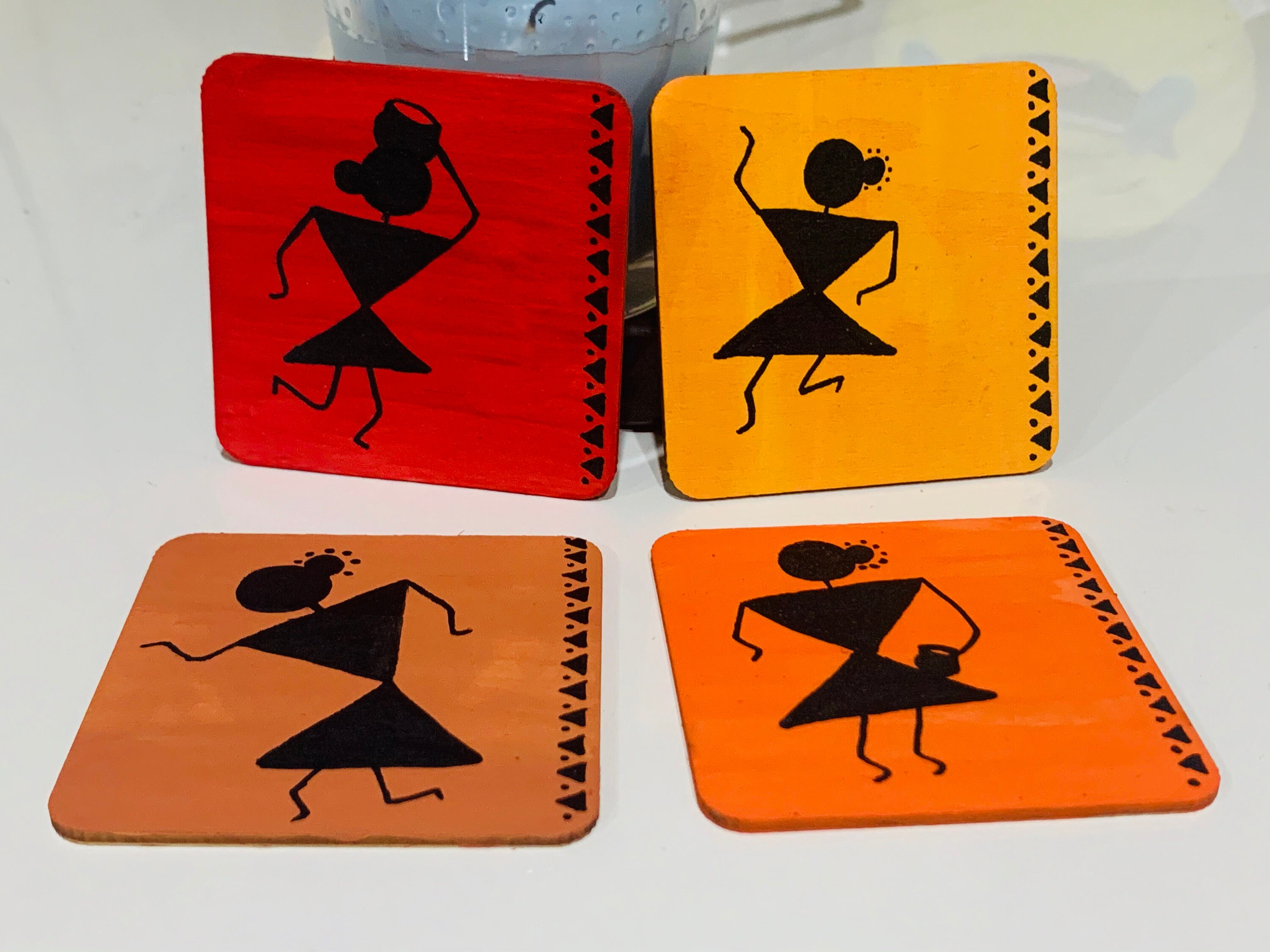 Warli art on coasters Etsy