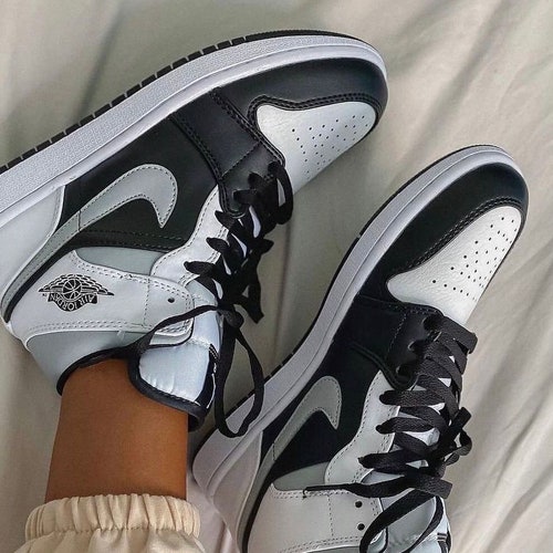 Custom Air Jordan 1 Mid Shadow Grey Black White Sneakers Men | Etsy UK