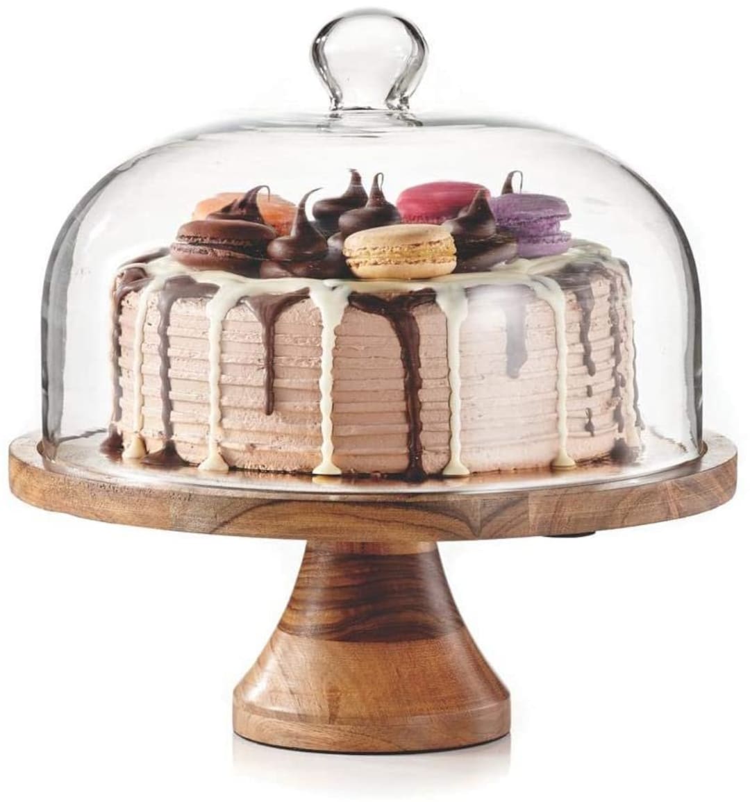 Buy Wood Cake Stand With Glass Dome: 4-in-1 Serving Platter Online in India 