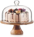 Wood Cake Stand with Glass Dome: 4-in-1 Serving Platter