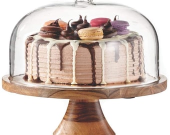 Royalty Art 4-in-1 Cake Stand with Dome, Cheese Board, Covered Platter, and Serving Tray for Pastries, Pies, Appetizers, and Holiday...