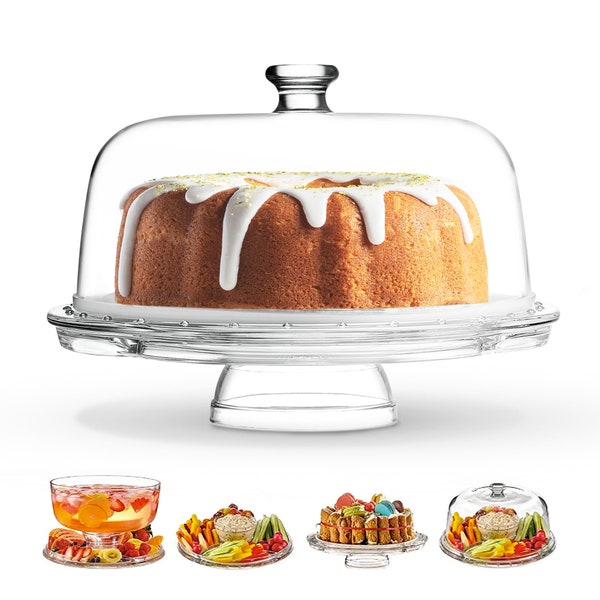 Elegant Glass 4 in 1 Cake Stand with Dome - Perfect for Showcasing Your Baked Creations! By royalty art