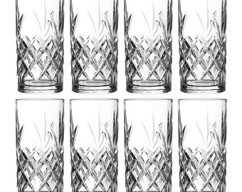 Royalty Art Kinsley Tall Highball Glasses Set of 8, 12 Ounce Cups, Textured Designer Glassware for Drinking Water, Beer, or Soda