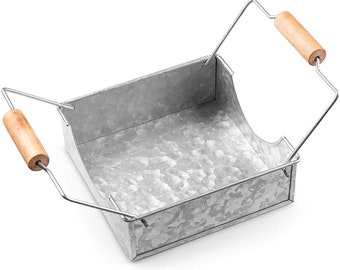 Rustic Galvanized Metal Napkin Holder with Wooden Handles
