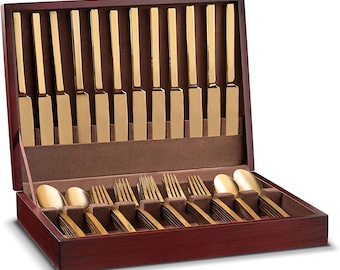 Wood Cutlery Storage Box: Silverware Organizer (15” x 11”)