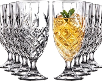 Kinsley Whiskey Glasses Set: Crystal Cut Lowball Tumblers, 14 oz (Set of 8)