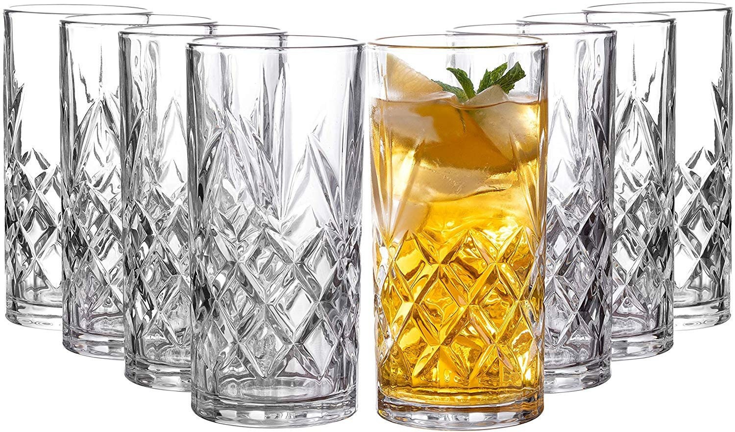 Red Series 16 oz Square Highball Beverage Drinking Glasses (Set of 8)