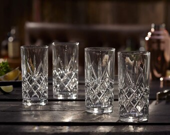 Set of 8 Highball Glasses 12oz Cups Textured Trendy Glassware for Drinking  Water for sale online