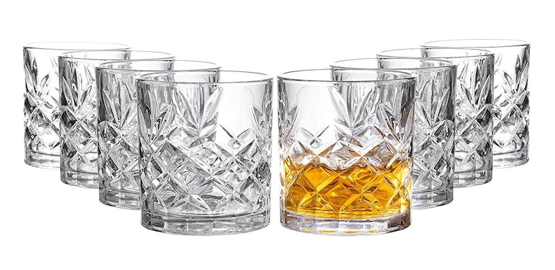 Textured Lowball Whiskey Glasses - 10.6 oz - Set of 8
