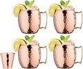 Handcrafted Copper Moscow Mule Mugs: 16oz, 4-Pack with Shot Glass