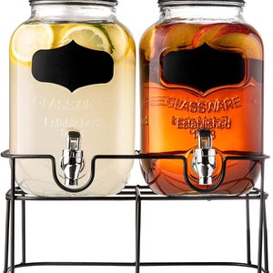 Royalty Art Dual Mason Jar Drink Dispensers With Metal Stand 4-liters Each  Leakproof, Easy-pull Spigots and Screw-on Lids Sticker Labels 