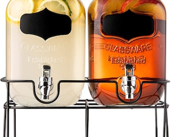 Dual Mason Jar Drink Dispenser Set: Leakproof Spigots, Metal Stand