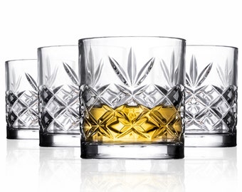 Textured Bourbon Whiskey Glasses - Set of 4 - Kinsley Lowball Drinkware