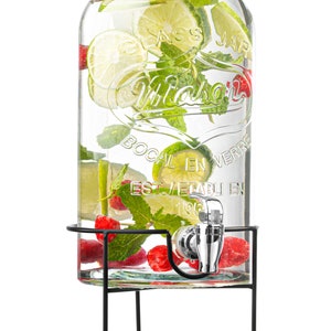 Royalty Art Mason Jar Glass Drink Dispenser for Parties Holidays Events with Wide-Mouth Top and Easy Pour Spigot, Serve Tea, Water, 1 Gallon
