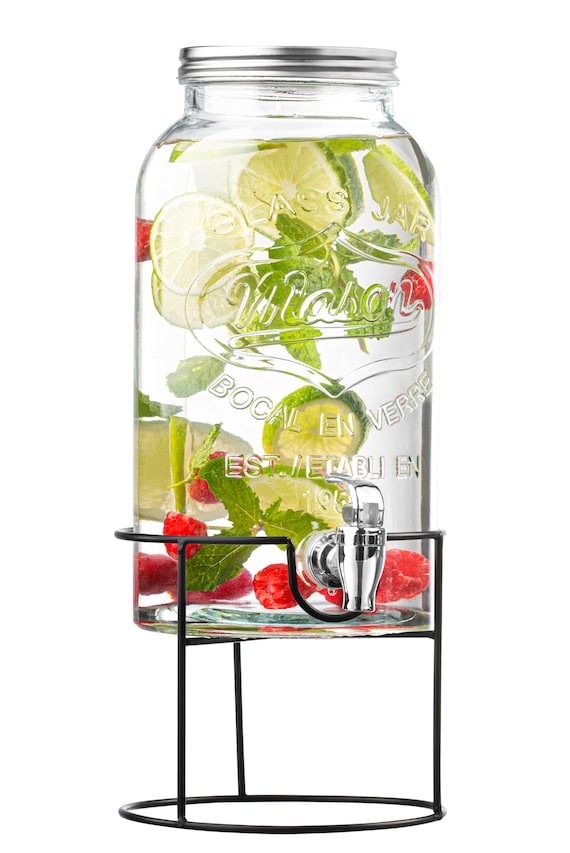 Royalty Art Mason Jar Glass Drink Dispenser for Parties Holidays Events  With Wide-mouth Top and Easy Pour Spigot, Serve Tea, Water, 1 Gallon 